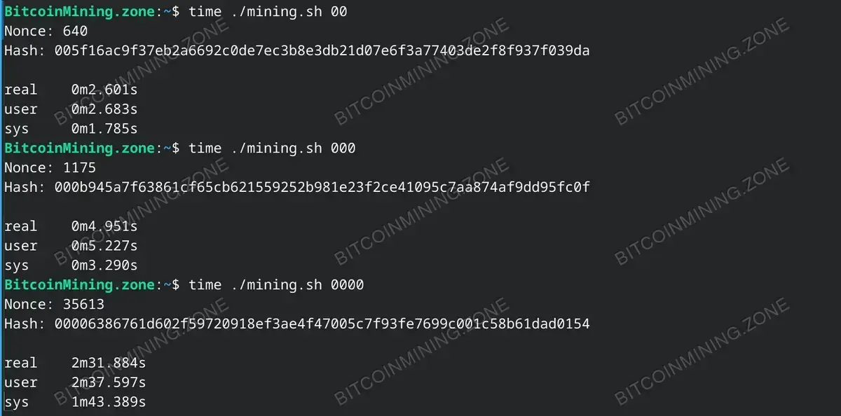 Bitcoin mining simulator with bash results