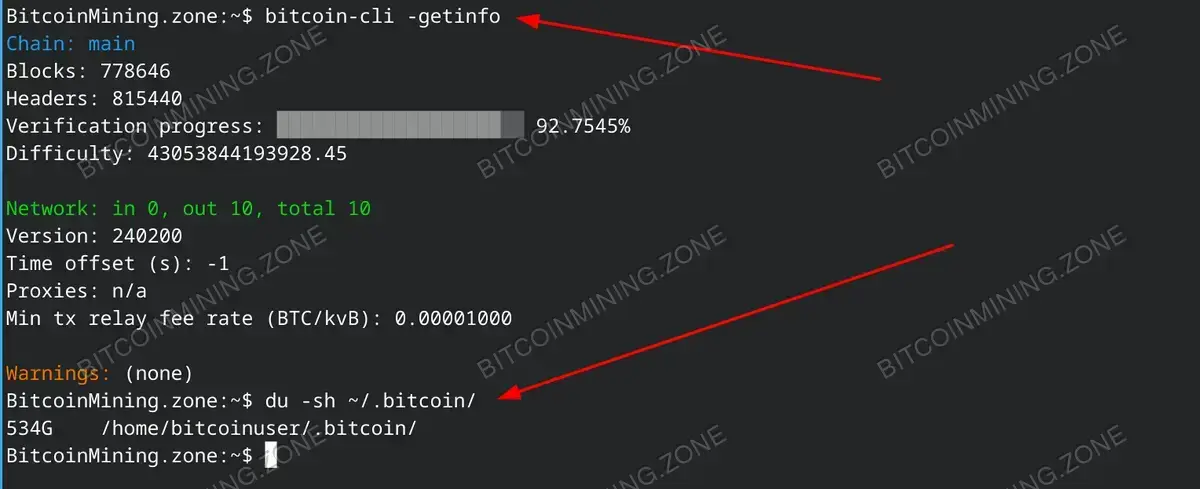 Assess the synchronization progress and disk space utilization of your Bitcoin node to ensure optimal performance.
